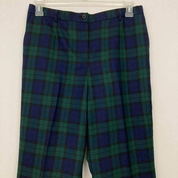 Pendleton Virgin Wool Black Watch Plaid Tartan Pants Size 12 Green Navy Lined - Picture 3 of 11